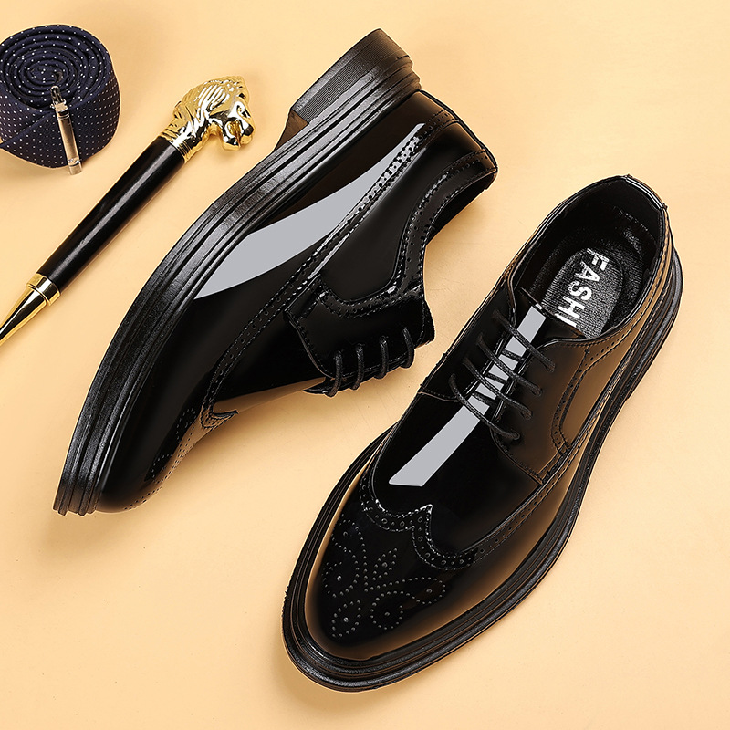 Men Shoes Formal - Men's Patent Leather Brogue Dress Shoes