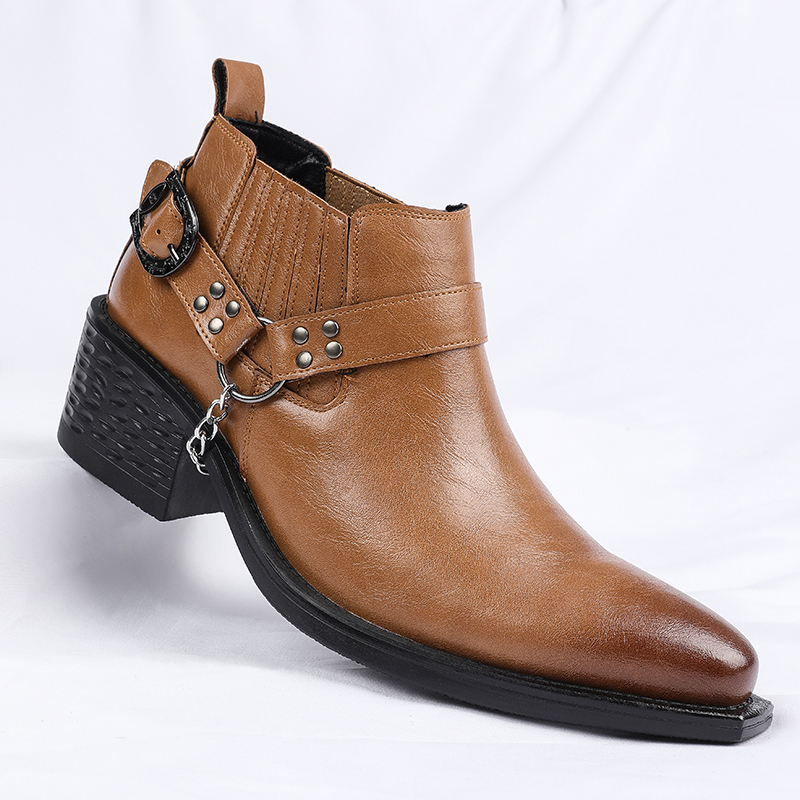 Men Shoes Formal - New Brown /Black Cow Leather Boots